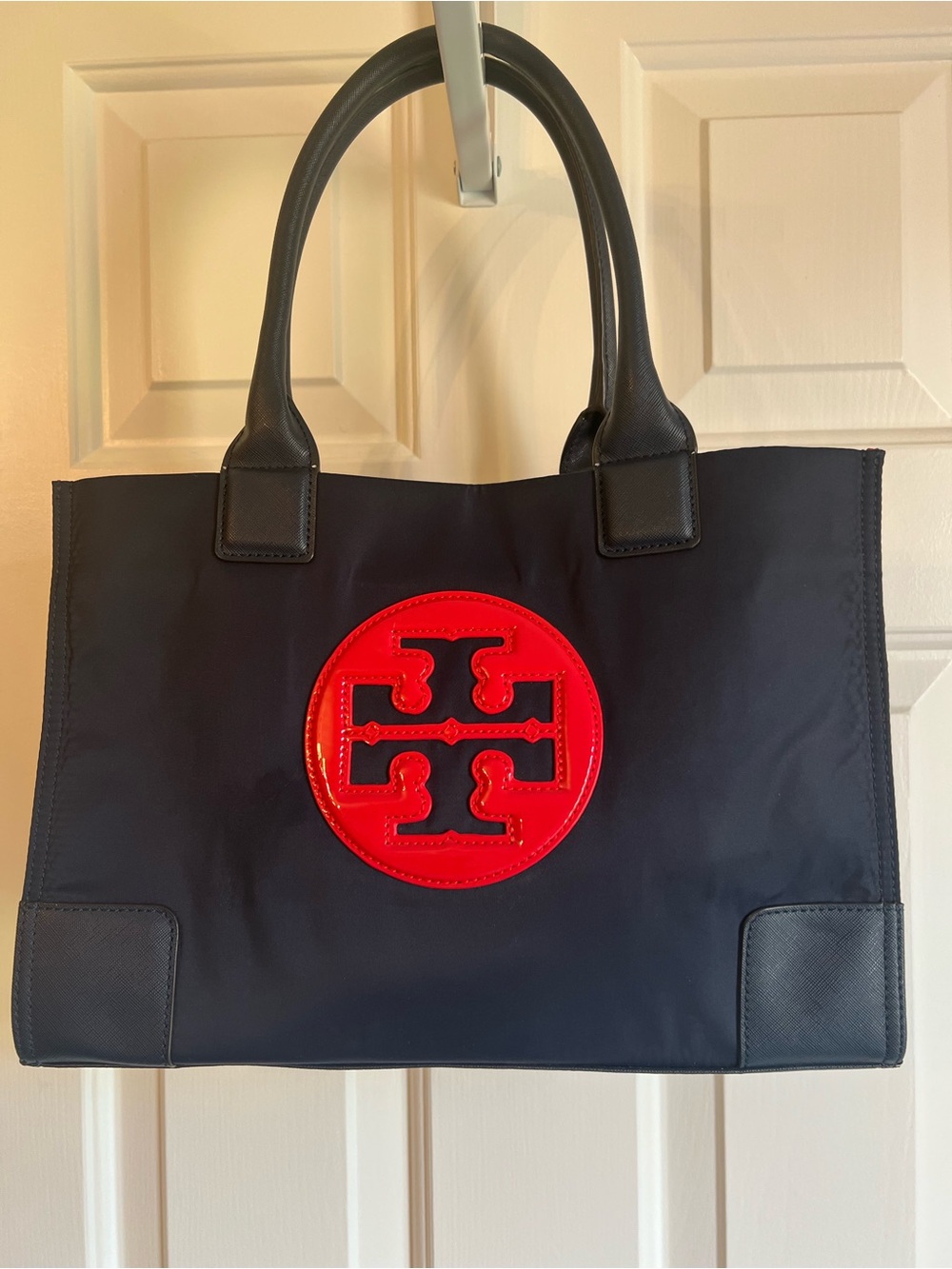 Tory Burch Navy Tote with Red Logo Accent - Picture 2 of 5